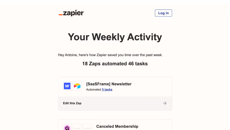 Zapier Activity Summary Email