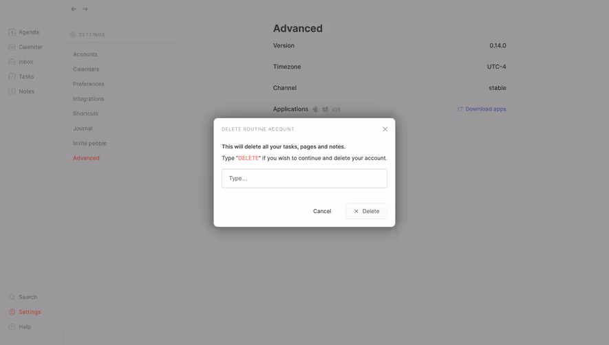 Routine Delete Account Confirmation