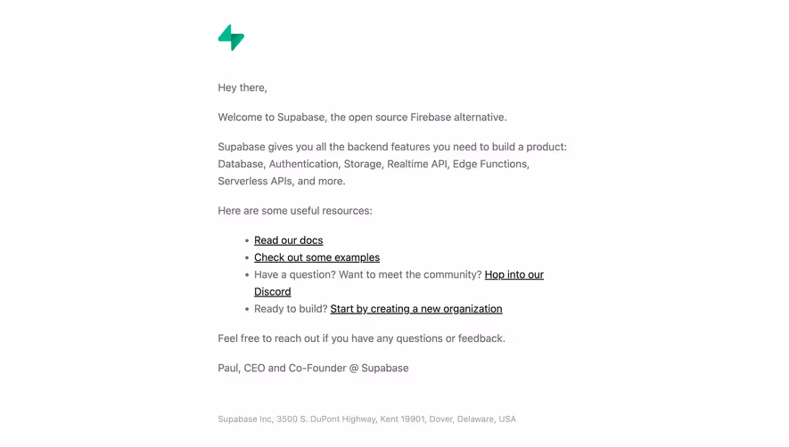 Supabase Welcome Email