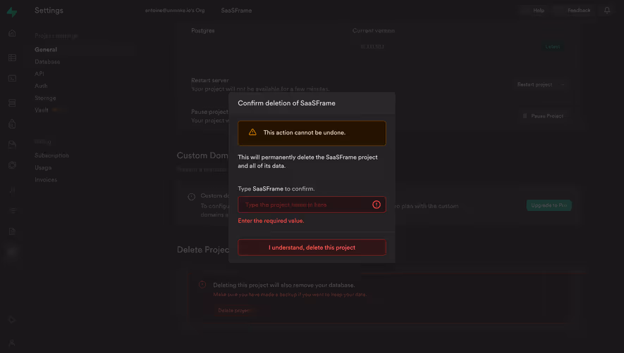 Supabase Delete Project