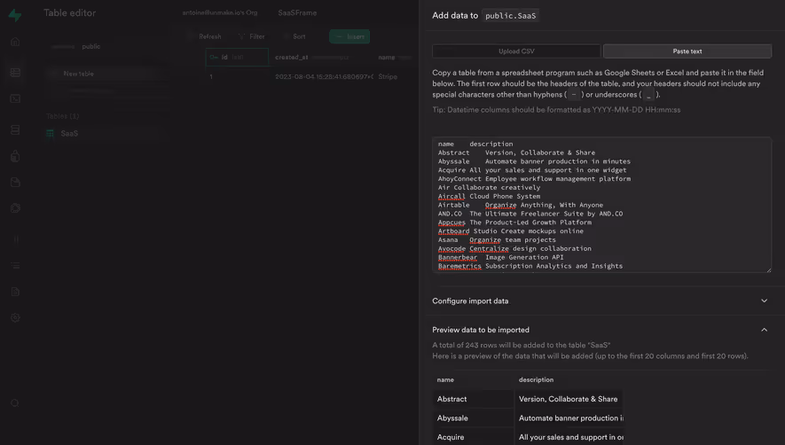 Supabase Copy Paste Import 