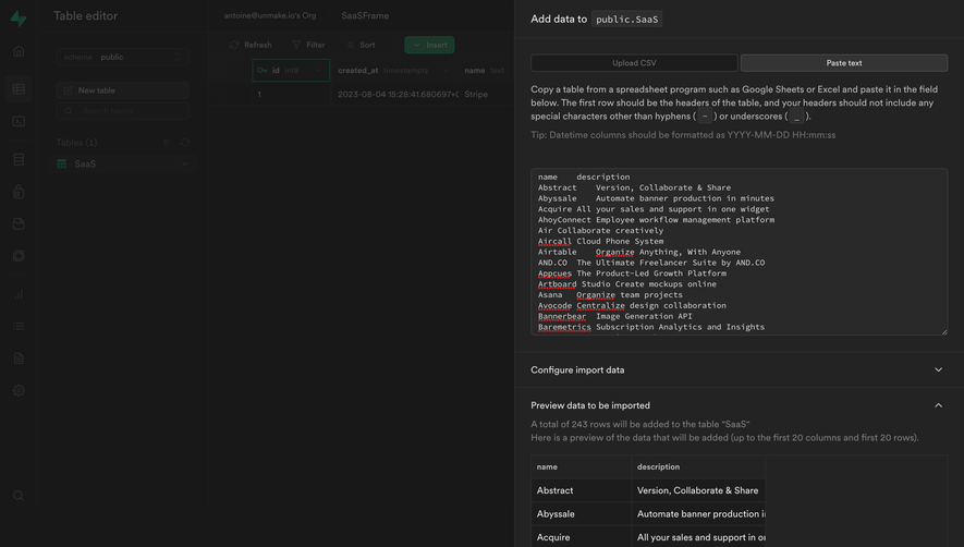Supabase Copy Paste Import 