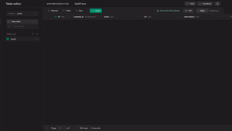 Supabase Empty Table