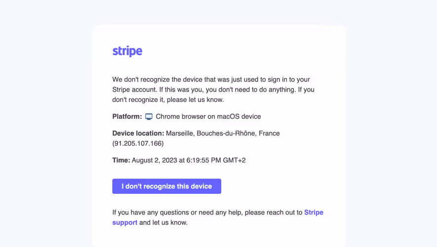 Stripe Security Email