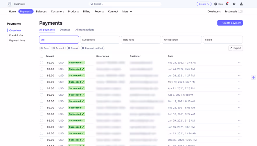 Stripe Payments Dashboard