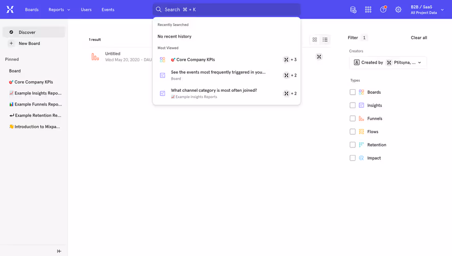 Mixpanel Search Modal
