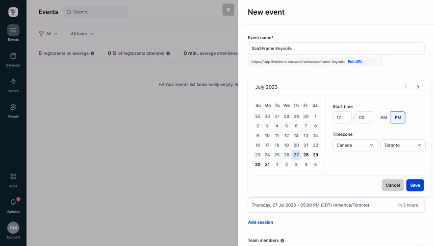 Livestorm Create New Event
