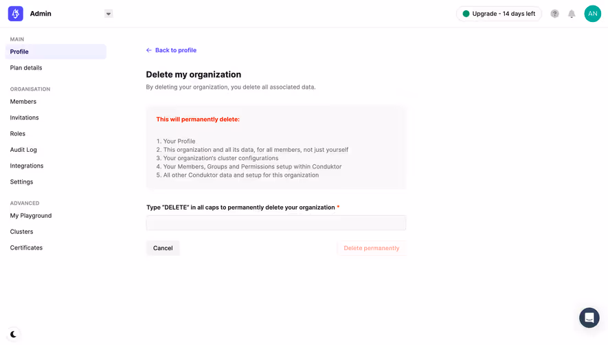 Conduktor Delete Account