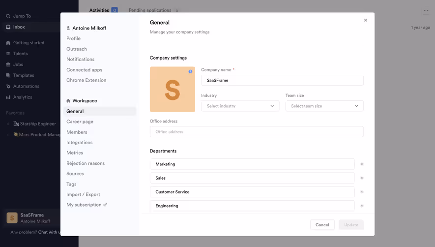 Crew Workspace settings