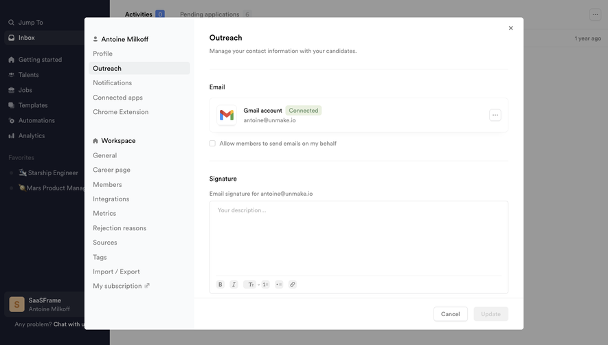 Crew Outreach settings