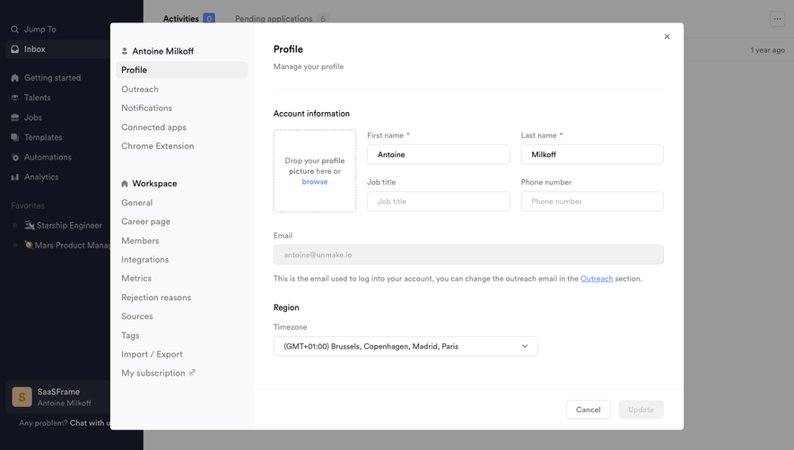 Crew Profile settings