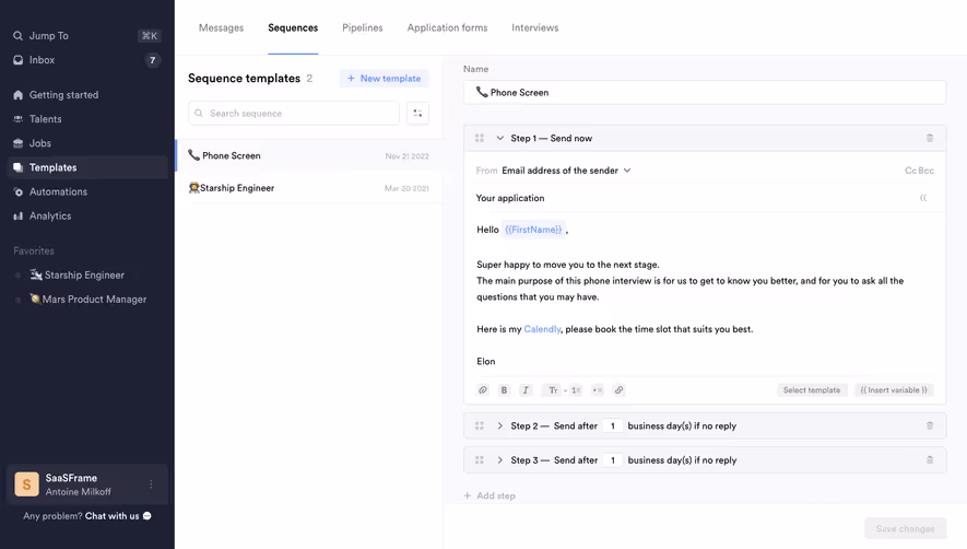 Crew Sequences templates