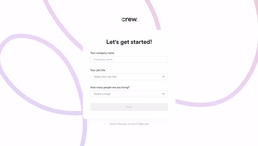 Crew Signup Page