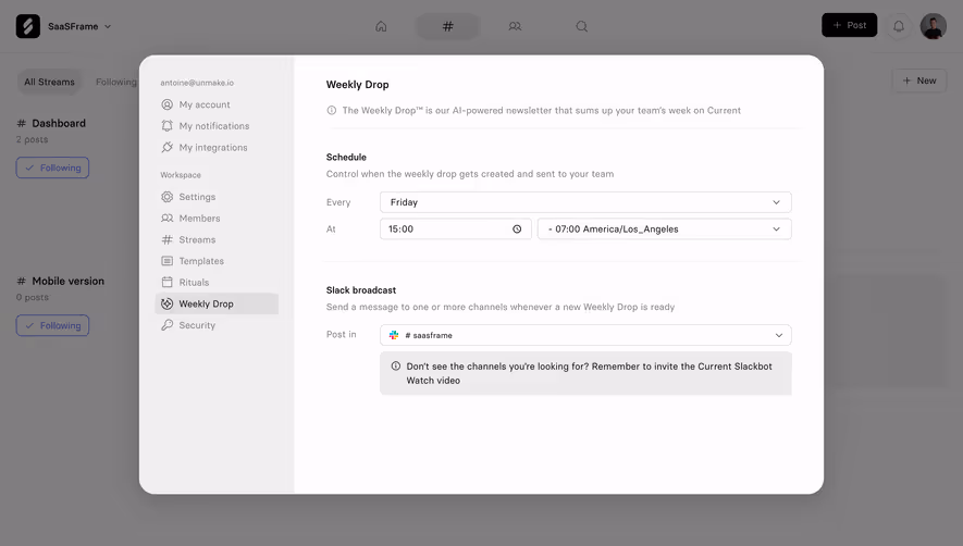Current Weekly Drop Settings