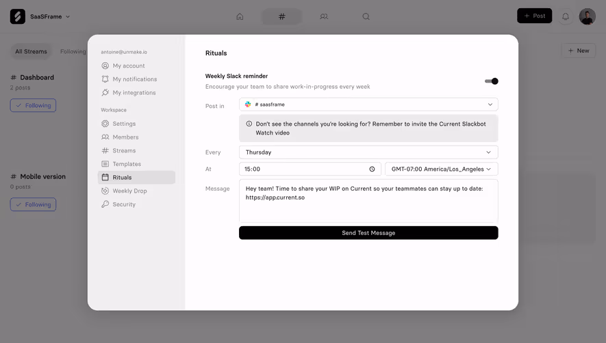 Current Rituals Settings