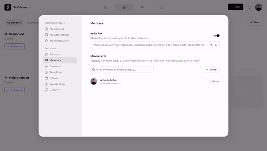 Current Members Settings