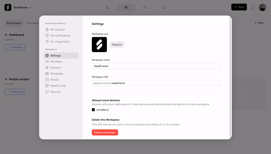 Current Workspace Settings