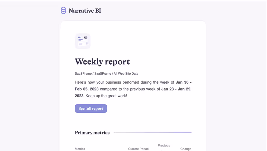 Narrative BI Activity Summary Email
