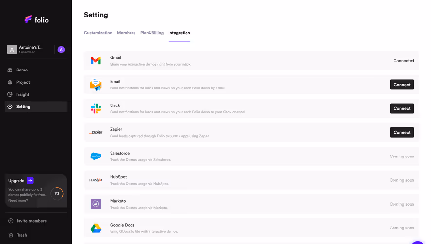 Folio Integration Settings