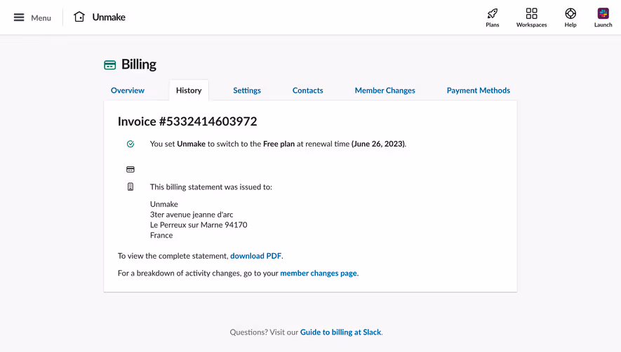 Slack Downgrade Confirmation