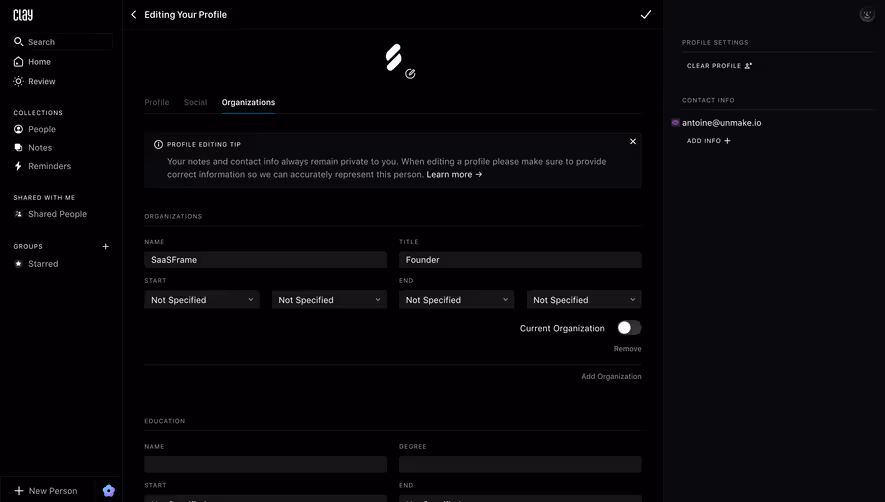 Clay Organizations Settings
