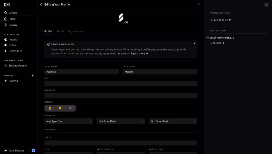 Clay Profile Settings