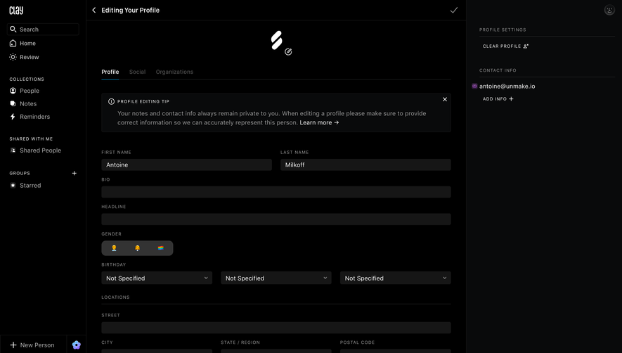 Clay Profile Settings