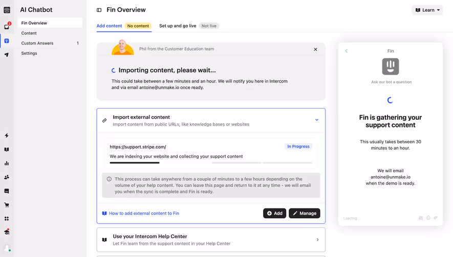 Intercom Importing External Content