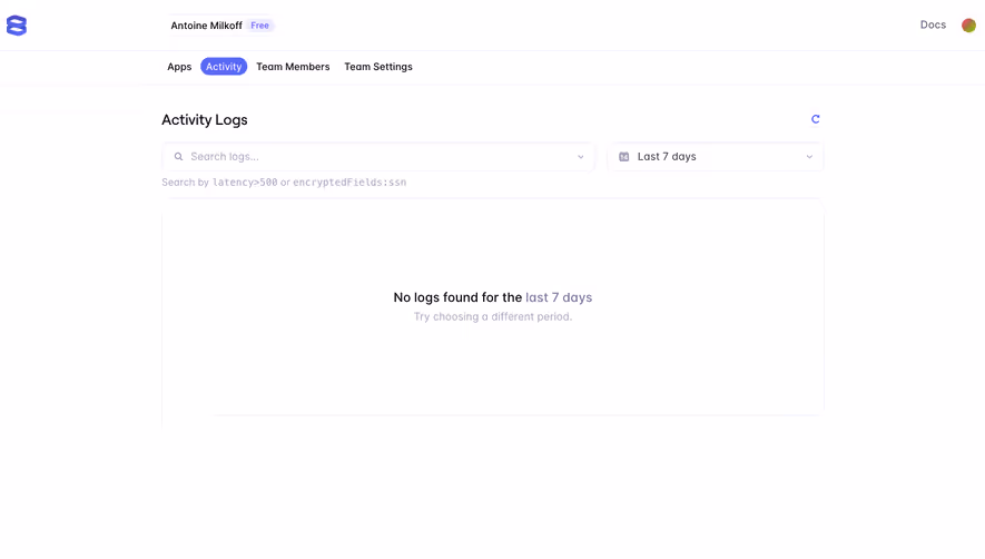Evervault Empty activity log