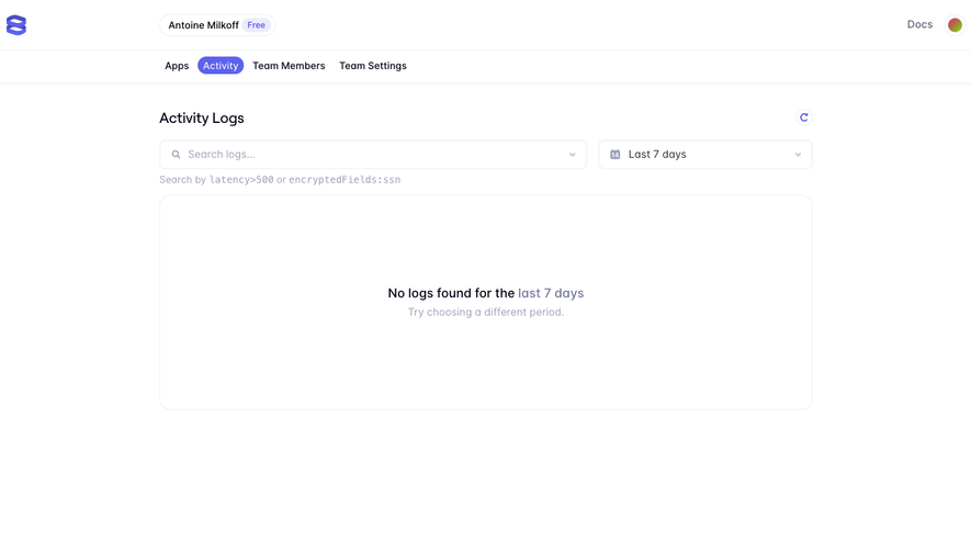 Evervault Empty activity log