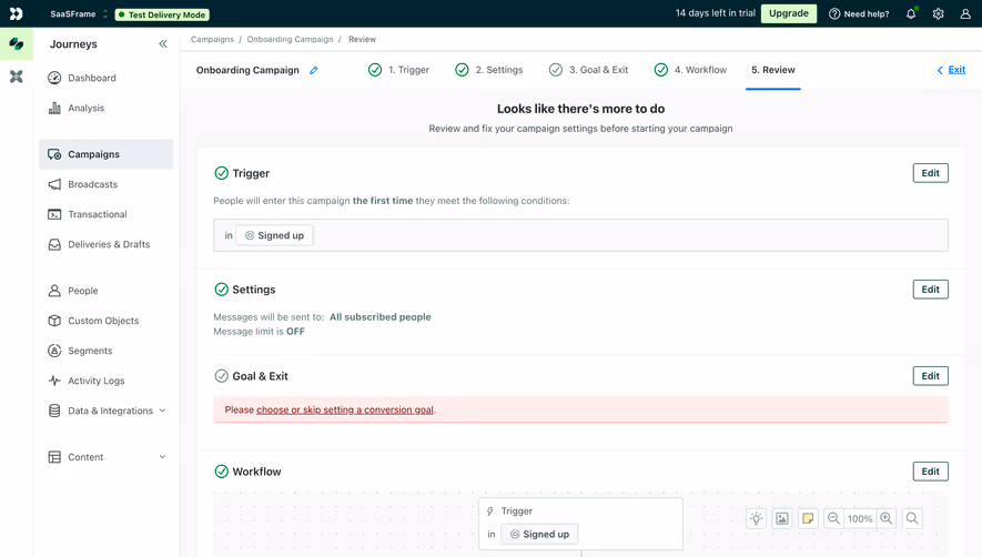Customer.io Campaign Review