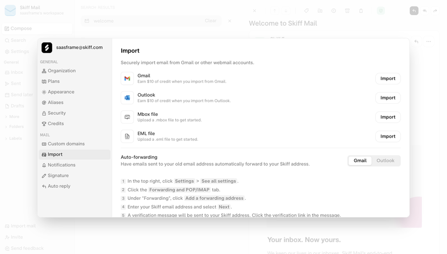 Skiff Import Settings