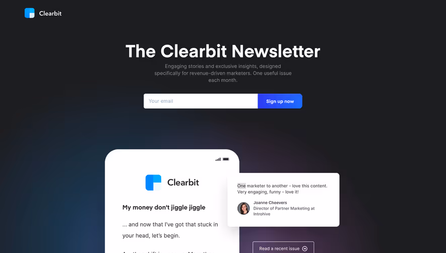 Clearbit Newsletter Page