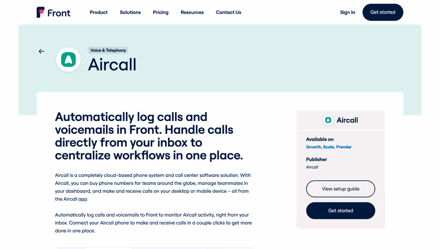 Front Integrations Page