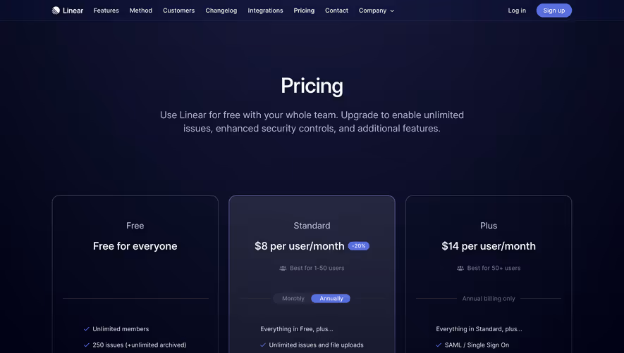 Linear Pricing Page