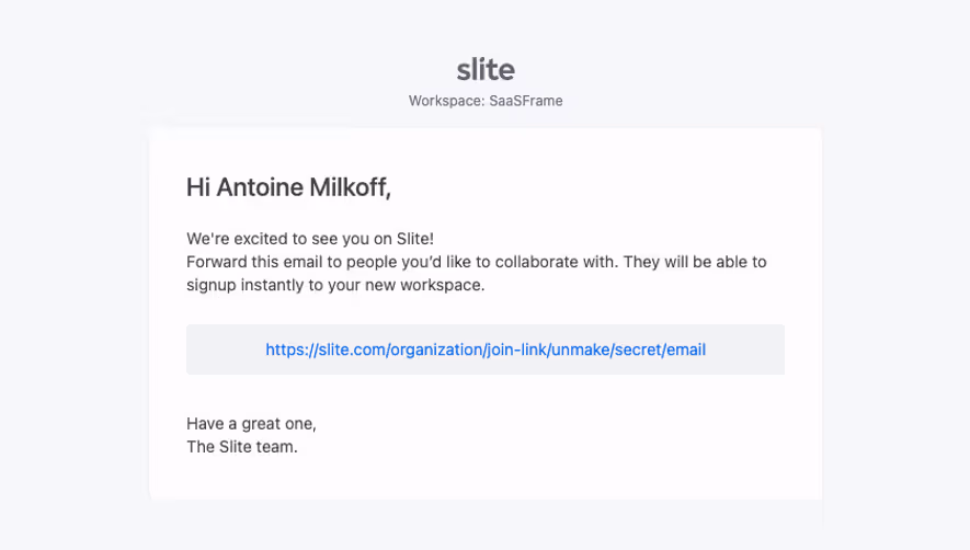 Slite Invite Your Team Emails