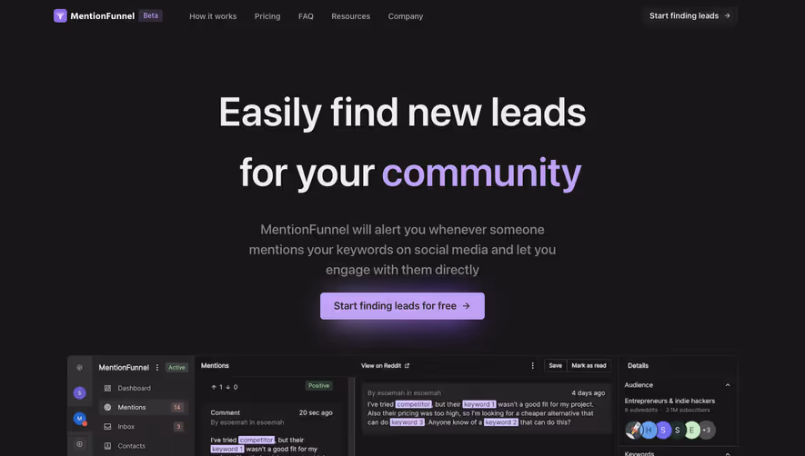 MentionFunnel Landing Page