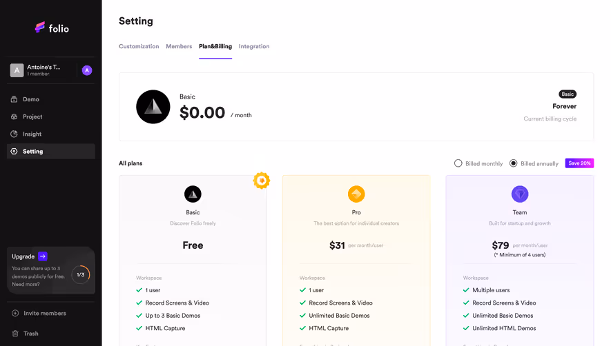 Folio Billing Settings