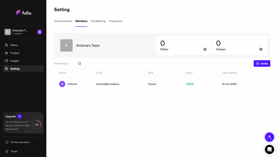 Folio Members Settings