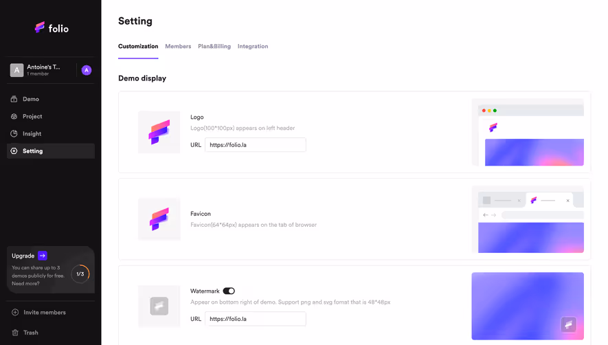 Folio Appearance Settings