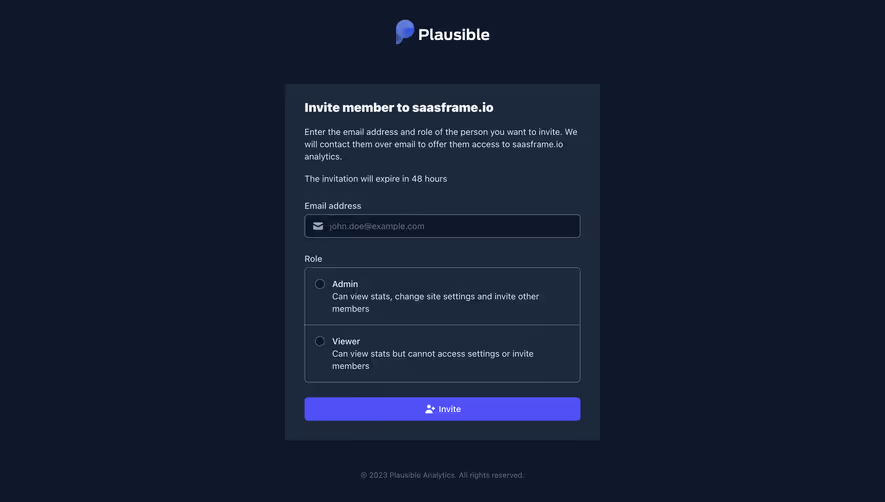 Plausible Analytics Invite Team Members