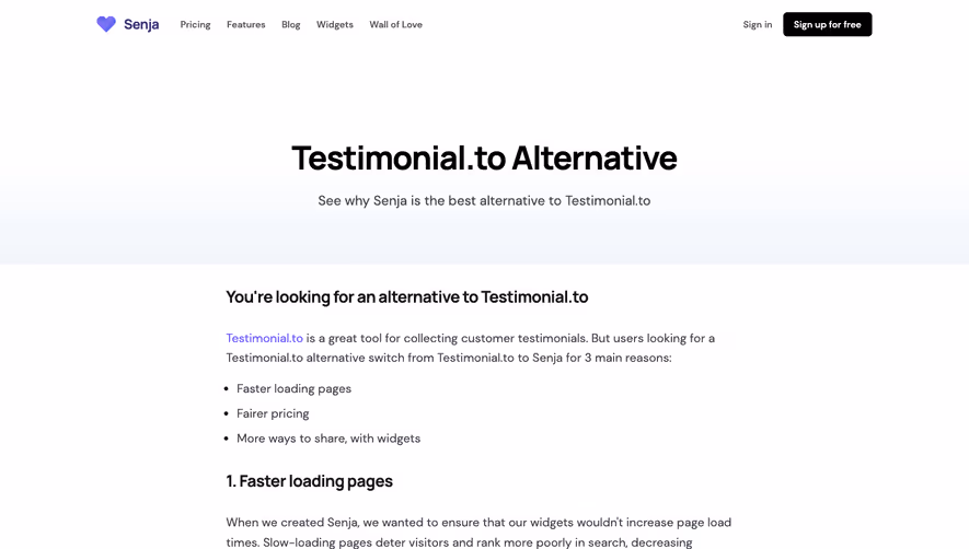 Senja Comparison Page