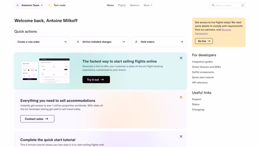 Duffel Welcome Screen
