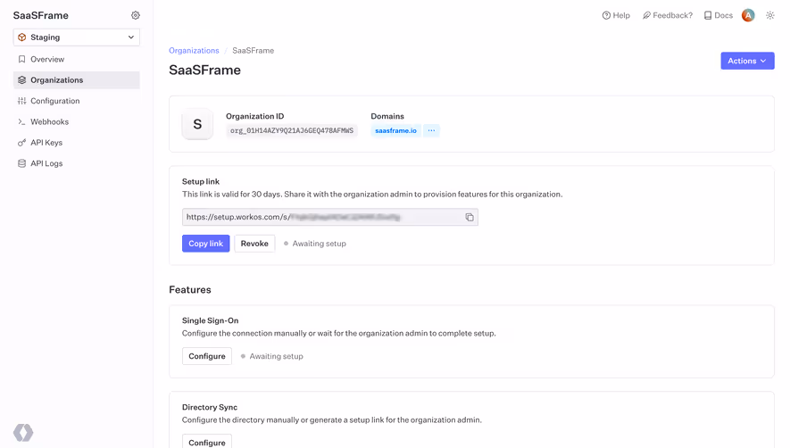 WorkOS Organization Link Setup
