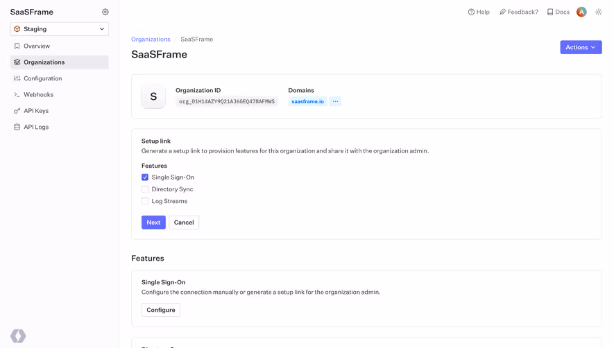 WorkOS Organization Link Setup