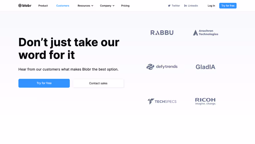 Blobr Customers Page