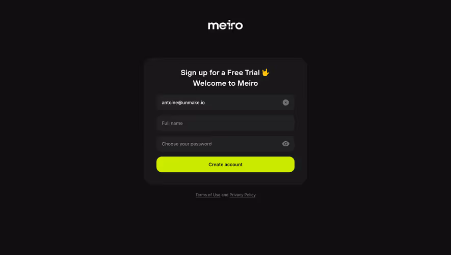 Meiro Signup