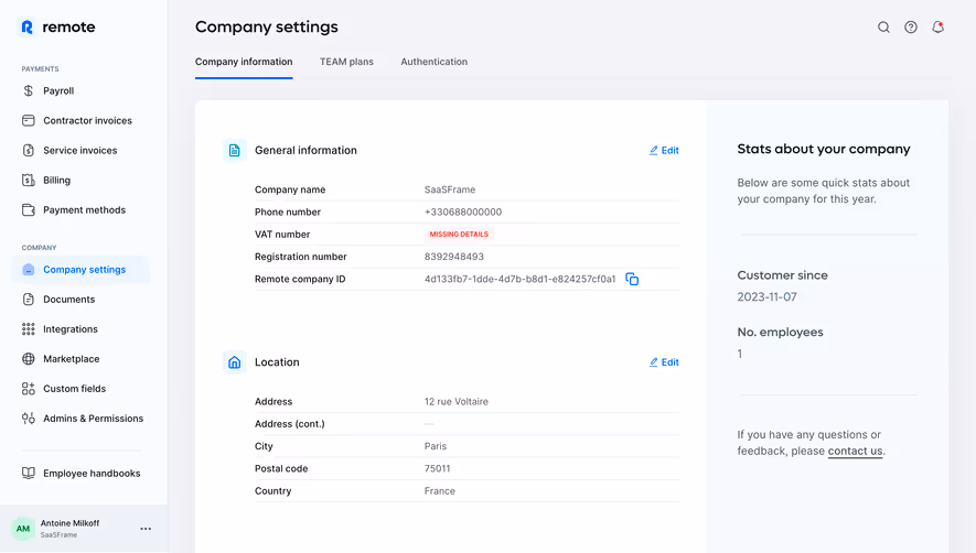 Remote Company Settings