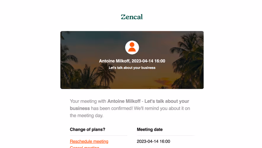 Zencal Meeting Confirmation