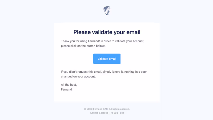 Fernand Verification email
